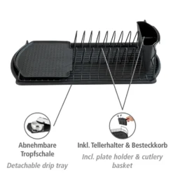 WENKO Geschirrabtropfer Basic Schwarz, Geschirr Abtropfgestell