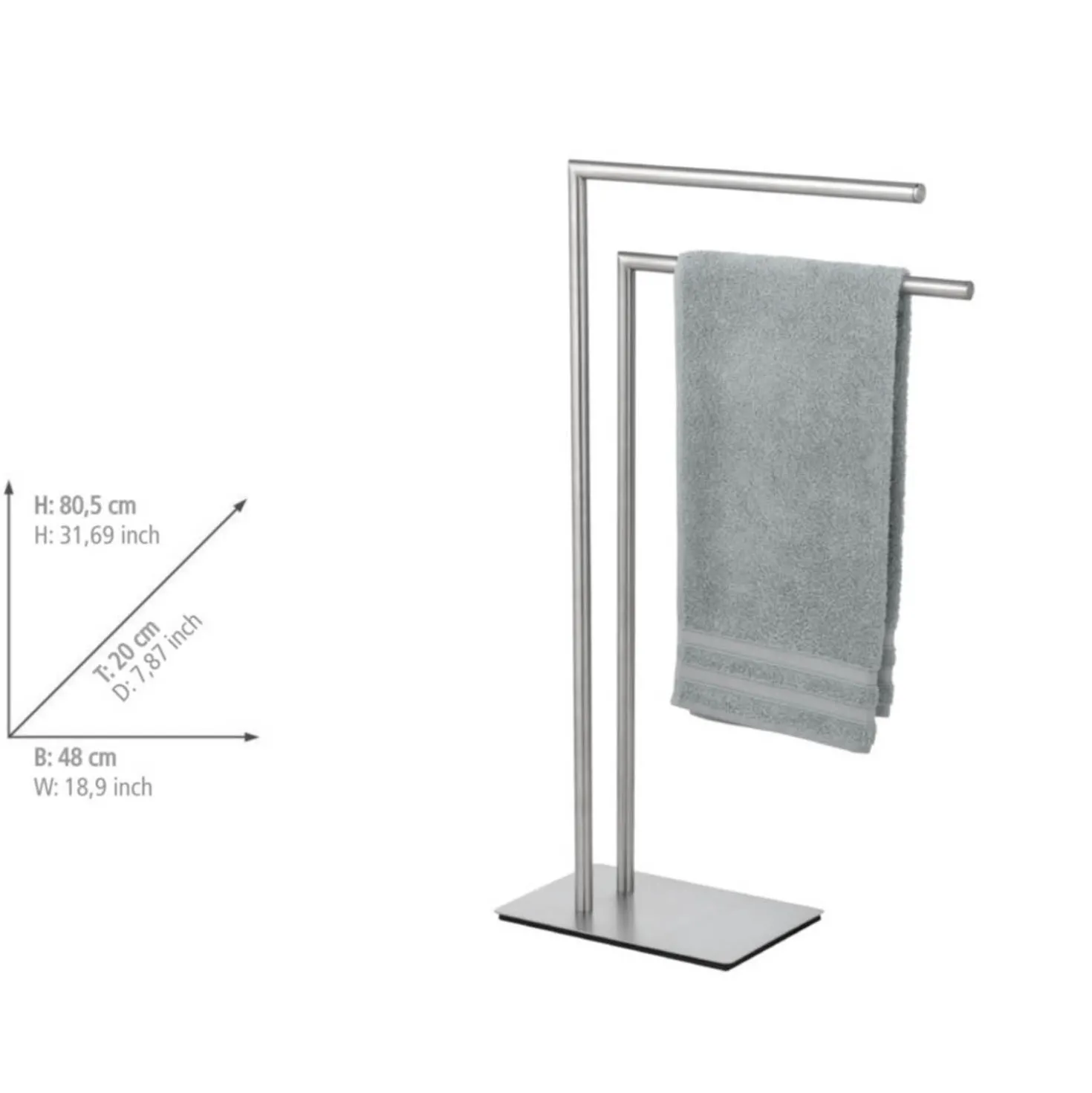 WENKO Handtuchständer Mod. Recco Edelstahl satiniert, schwere Bodenplatte für sicheren Stand
