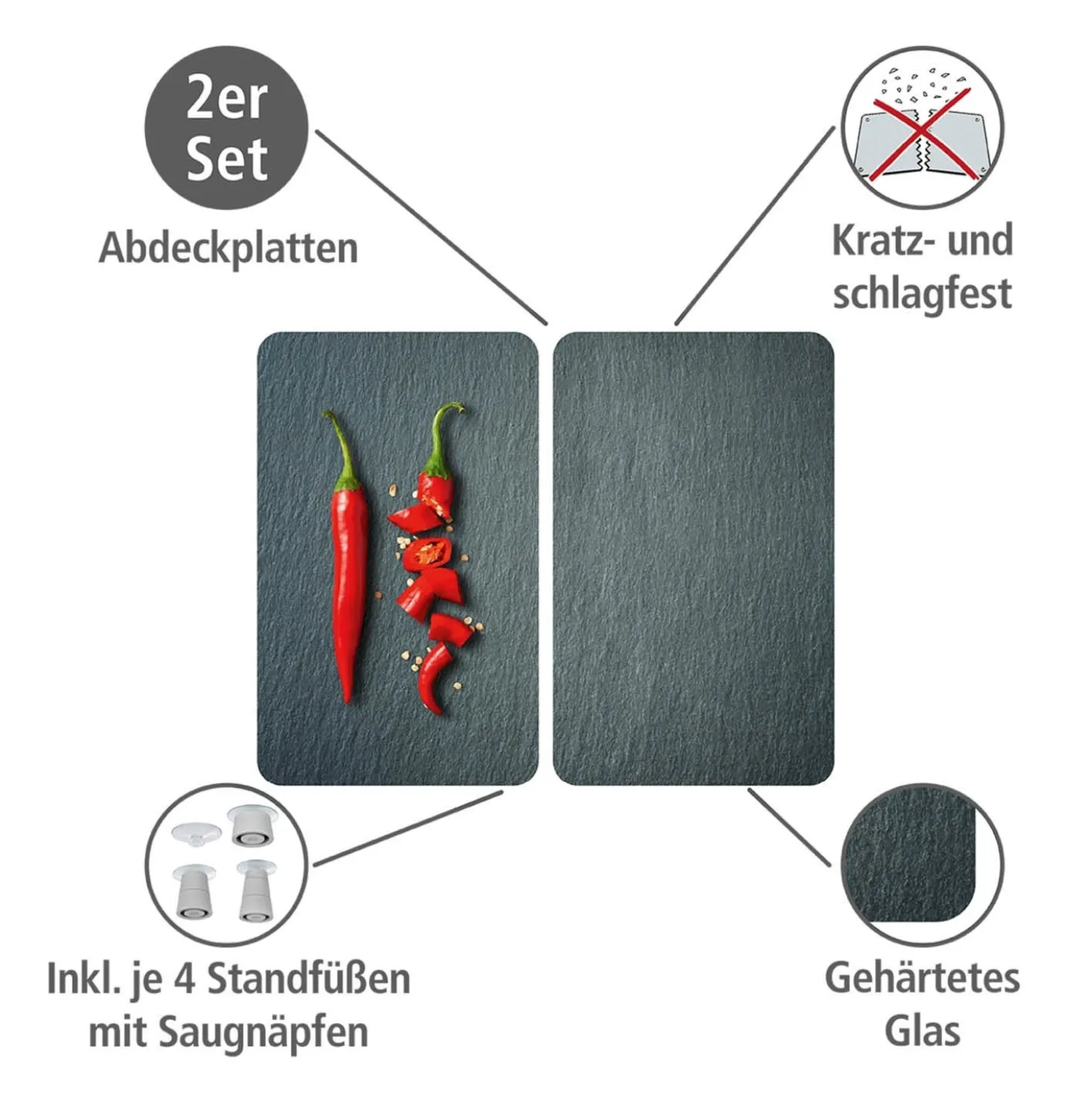 WENKO Herdabdeckplatten Universal Mod. Cayenne 2er Set, für alle Herdarten