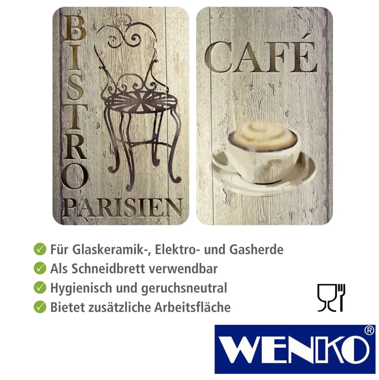 WENKO Herdabdeckplatte Universal Bistro 2er-Set, für alle Herdarten