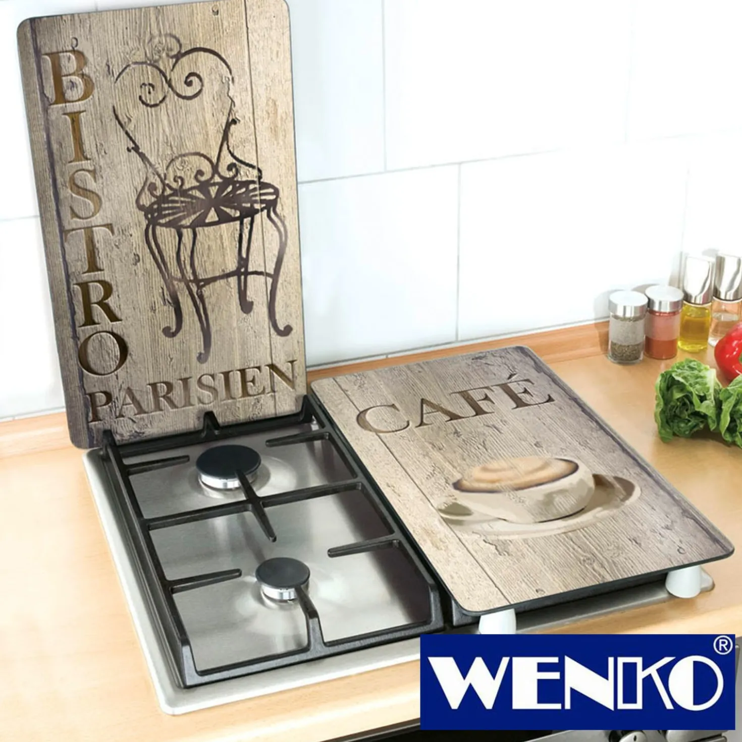 WENKO Herdabdeckplatte Universal Bistro 2er-Set, für alle Herdarten