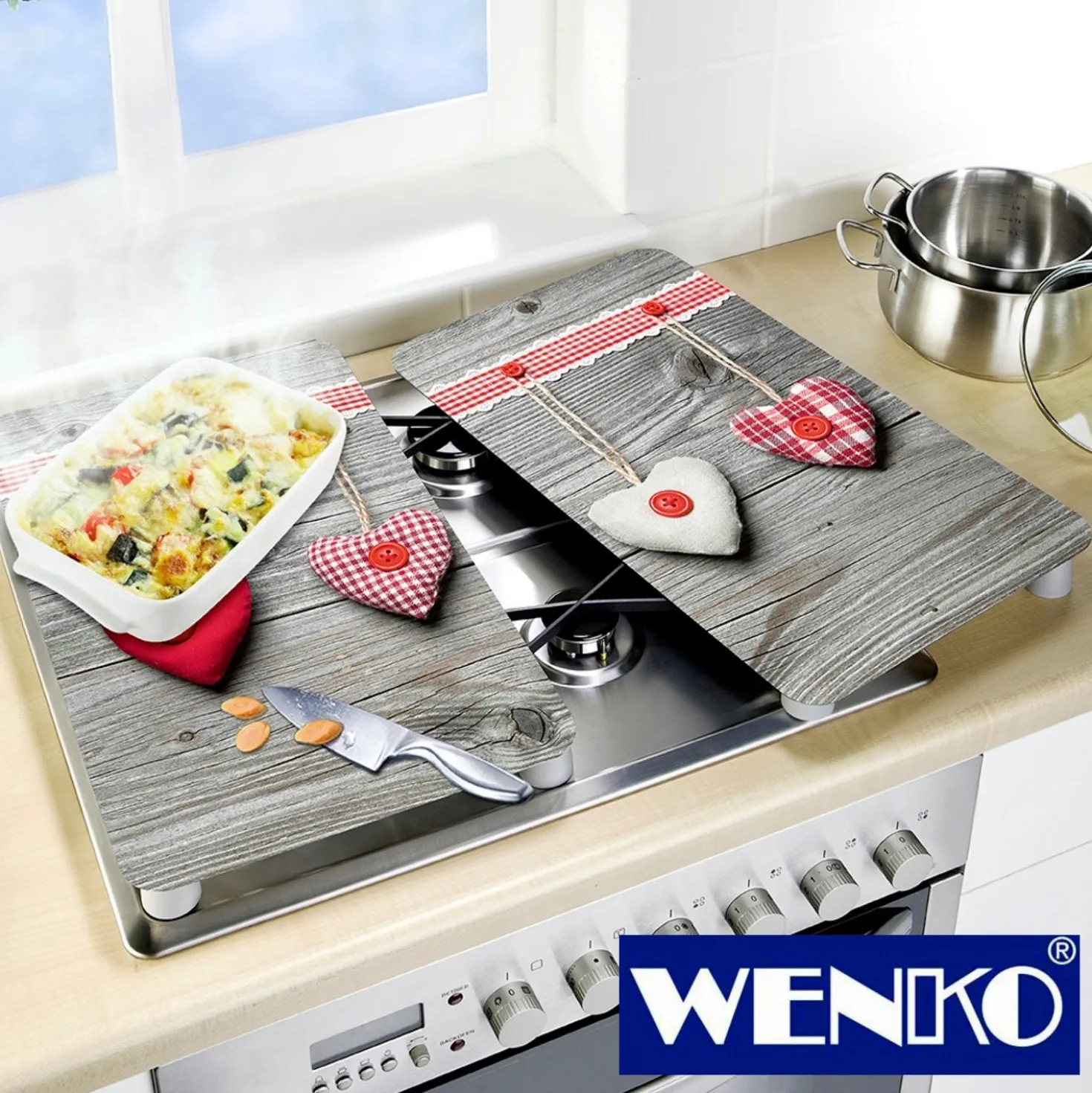 WENKO Herdabdeckplatte Universal Herzen 2er Set, für alle Herdarten