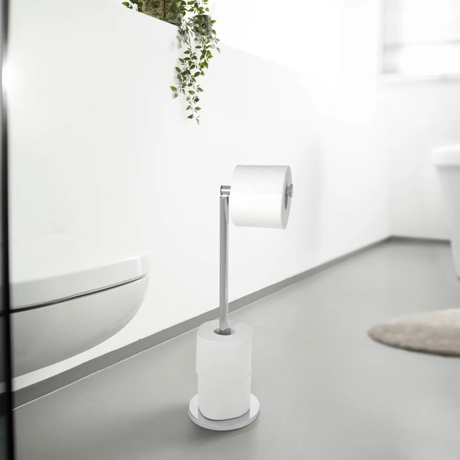 WENKO 2in1 Stand Toilettenpapierhalter, Edelstahl, platzsparend, für bis zu 4 Ersatzrollen