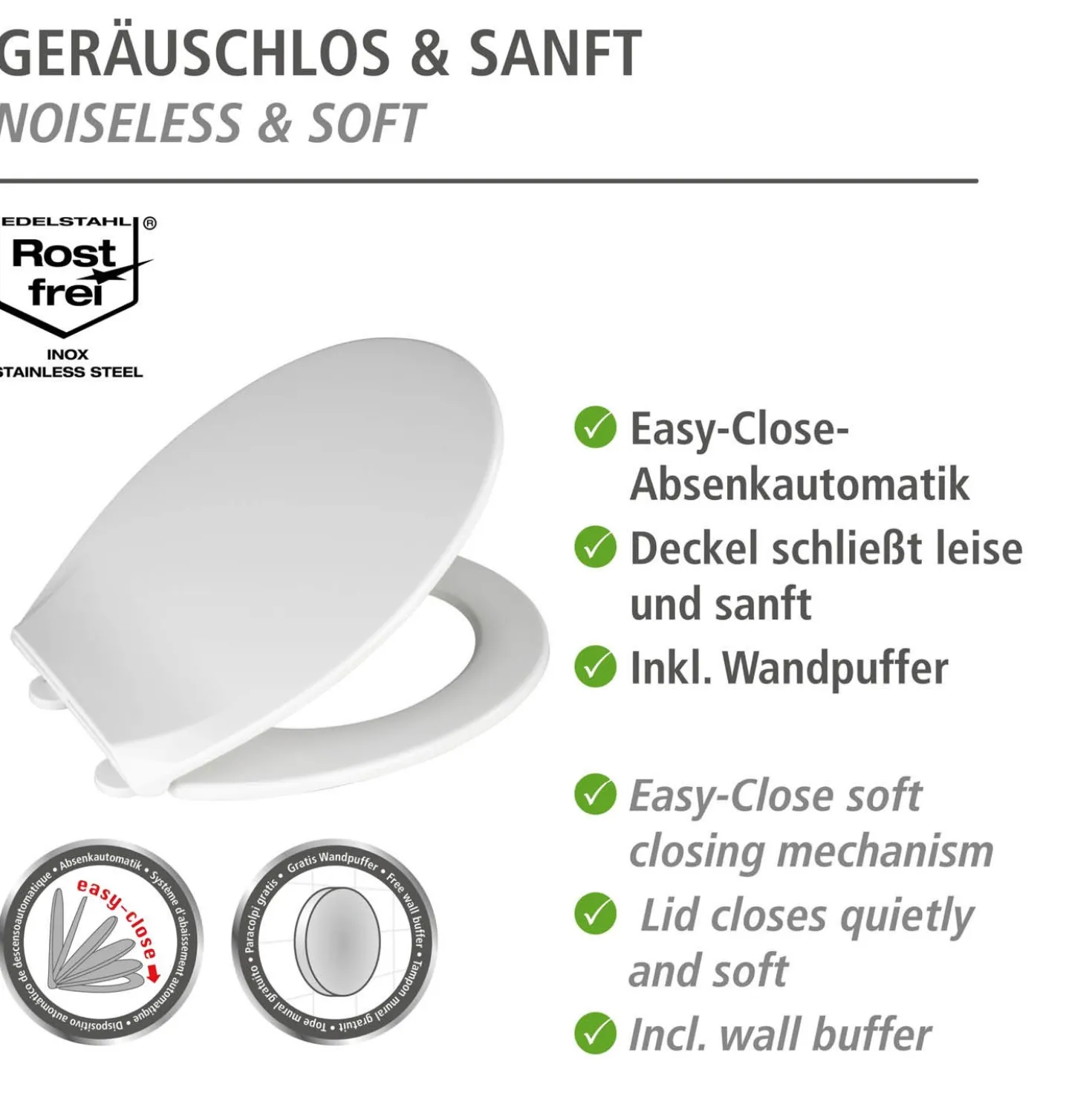 WENKO Premium WC-Sitz Mod. Kos Weiß, recycelbarer Thermoplast, mit Absenkautomatik