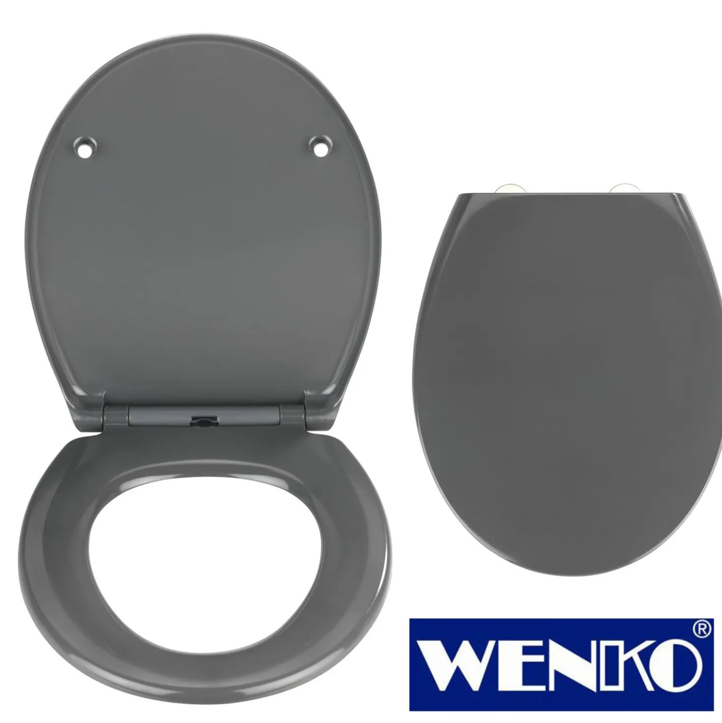 WENKO Premium WC-Sitz Samos Grau, aus antibakteriellem Duroplast mit Absenkautomatik