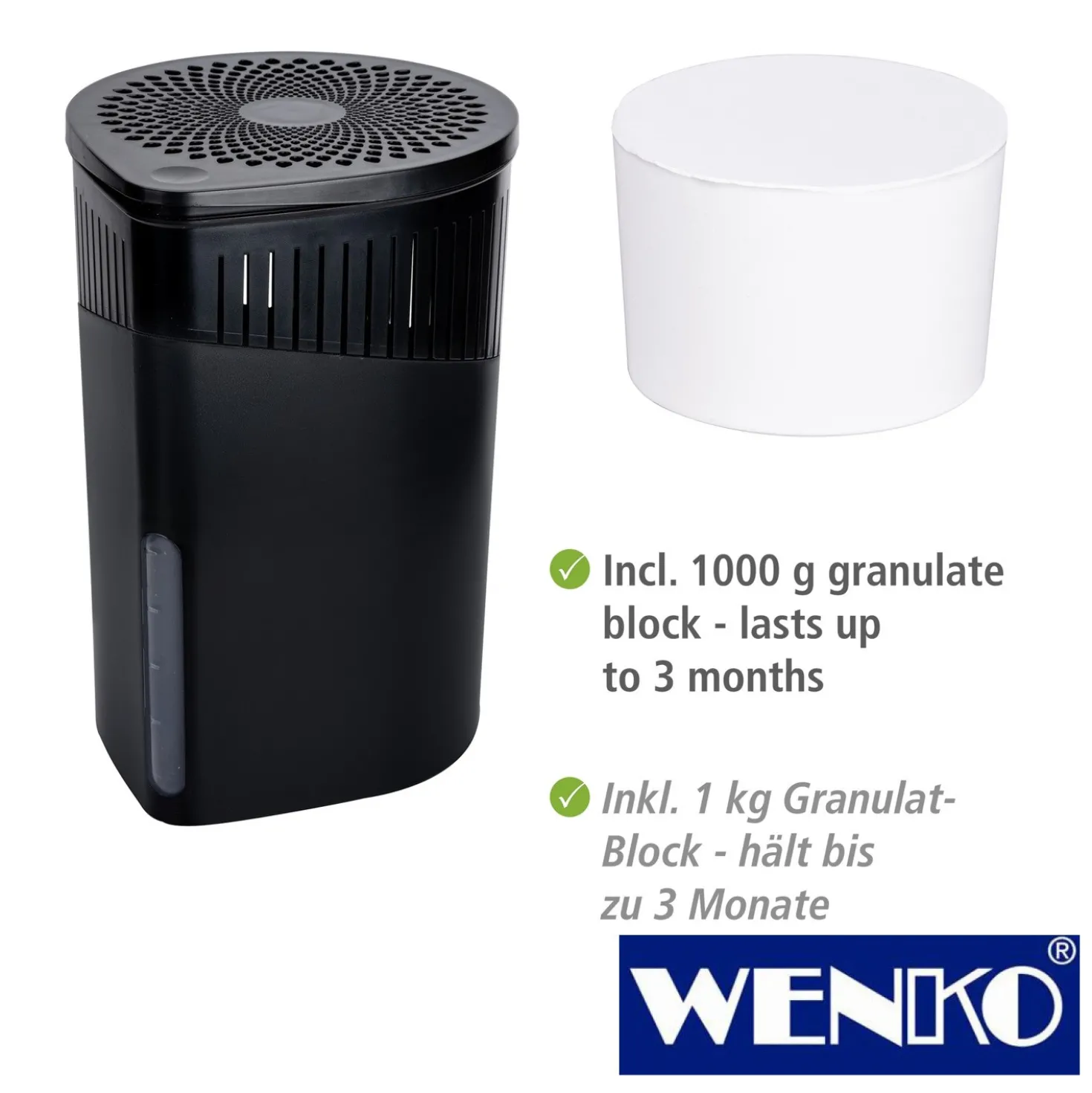 WENKO Raumentfeuchter Drop Schwarz 1000 g, für Räume bis ca. 80m³