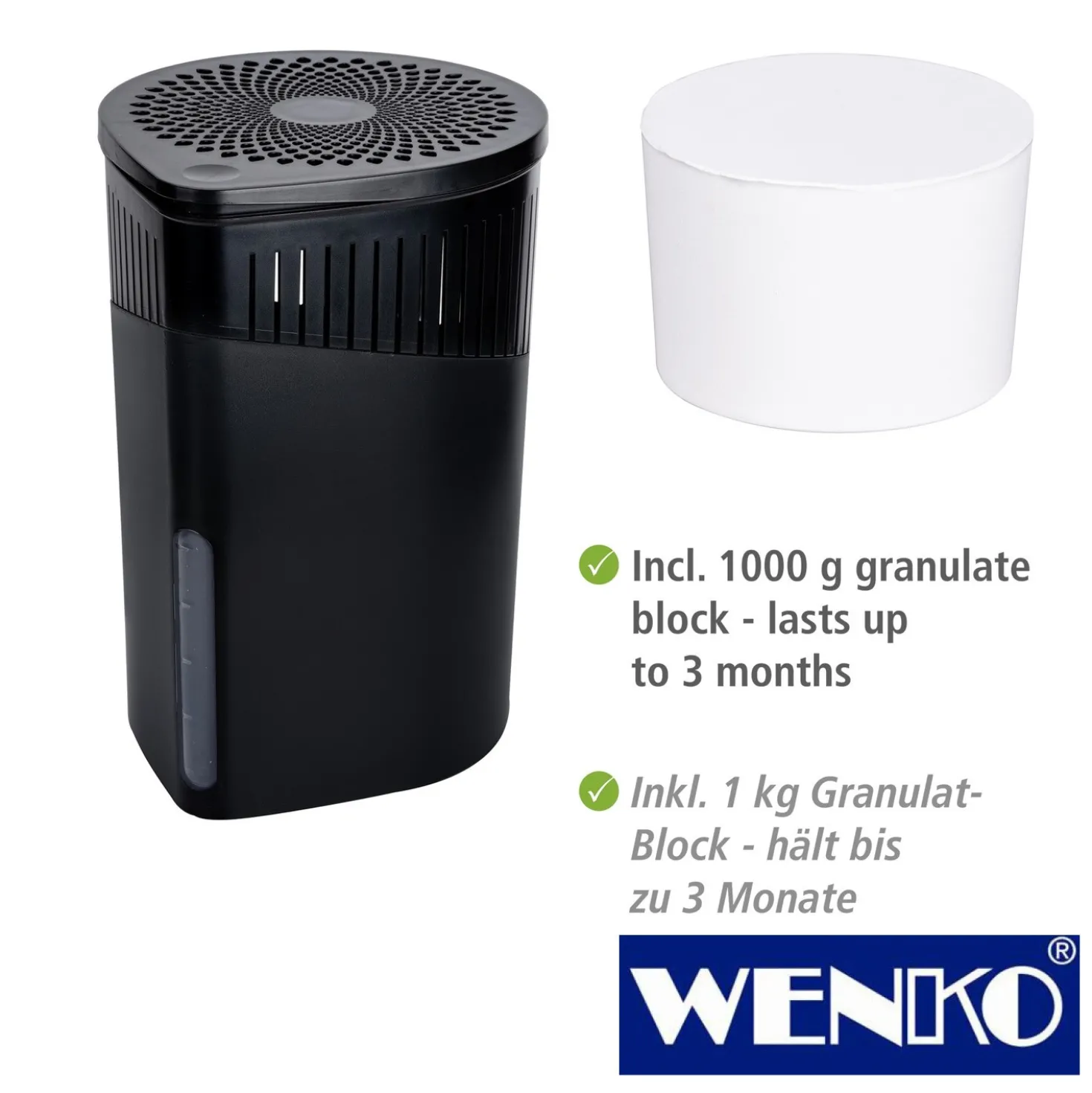 WENKO Raumentfeuchter Drop Schwarz 1000 g, 2er Set, für Räume bis ca. 80m³