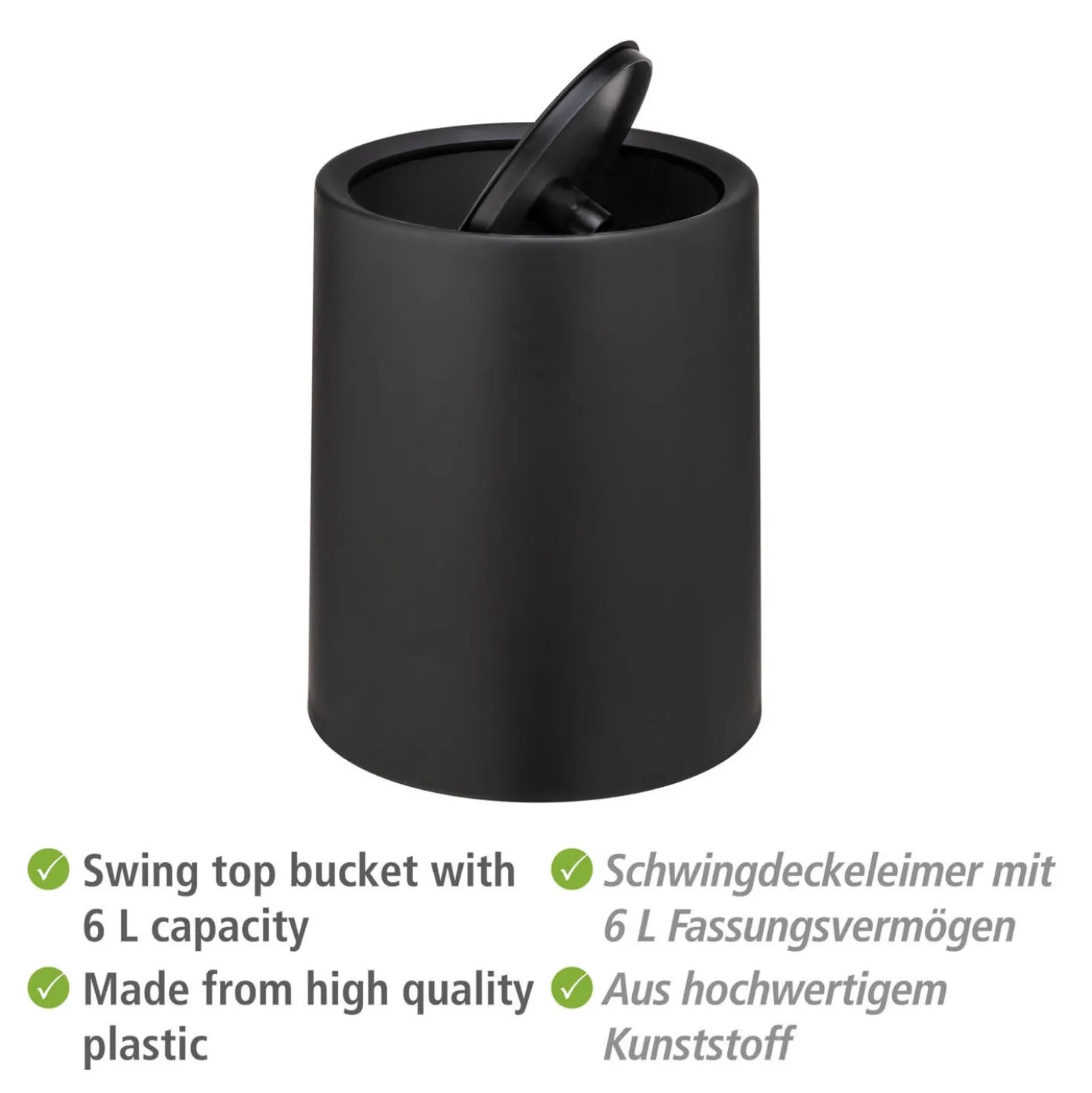 WENKO Schwingdeckeleimer Mod. Atri Schwarz, Fassungsvermögen: 6 Liter