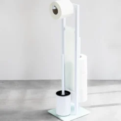 WENKO Stand WC-Garnitur Mod. Rivalta Weiß, integrierter Toilettenpapierhalter und WC-Bürstenhalter