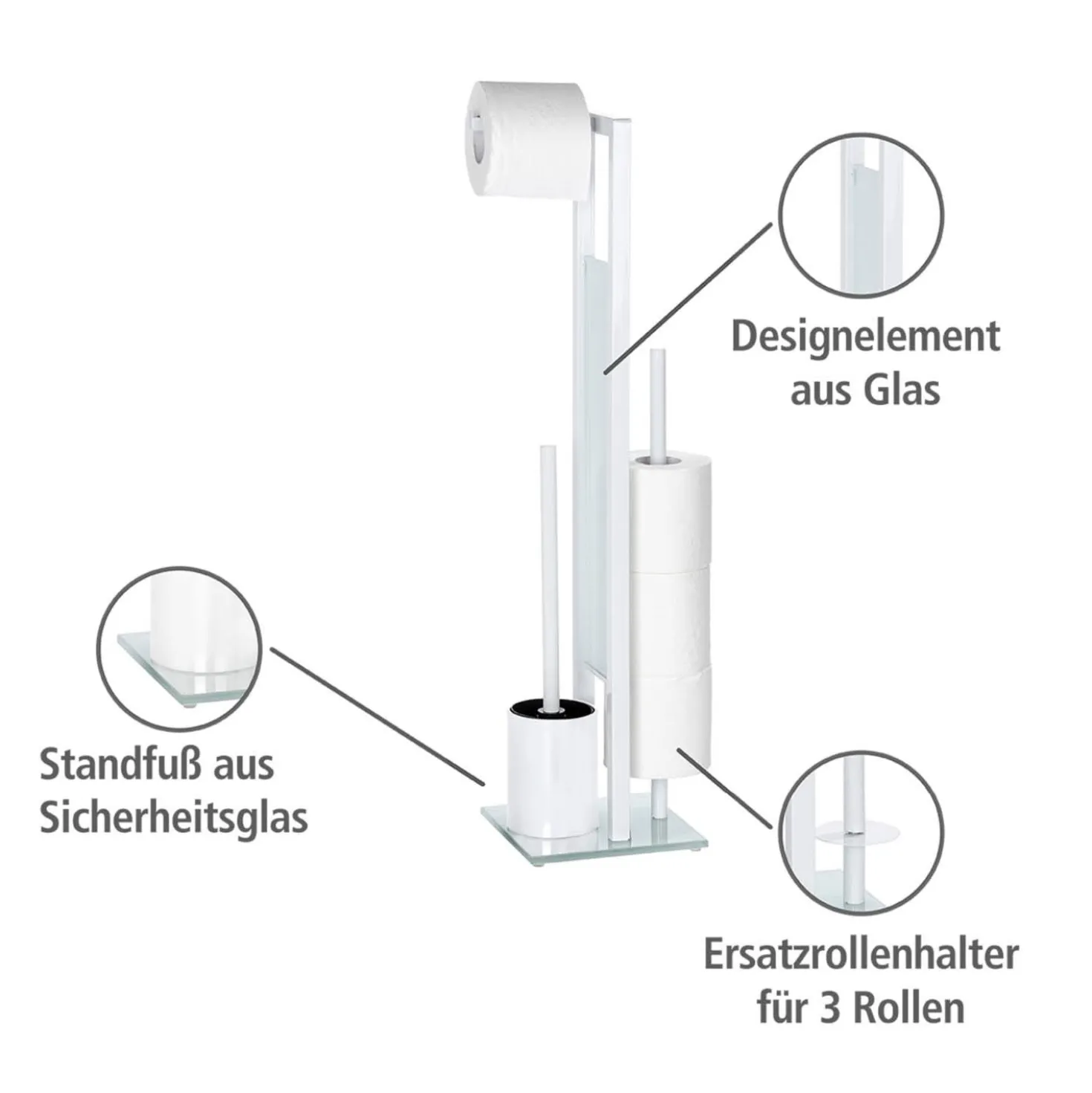 WENKO Stand WC-Garnitur Mod. Rivalta Weiß, integrierter Toilettenpapierhalter und WC-Bürstenhalter