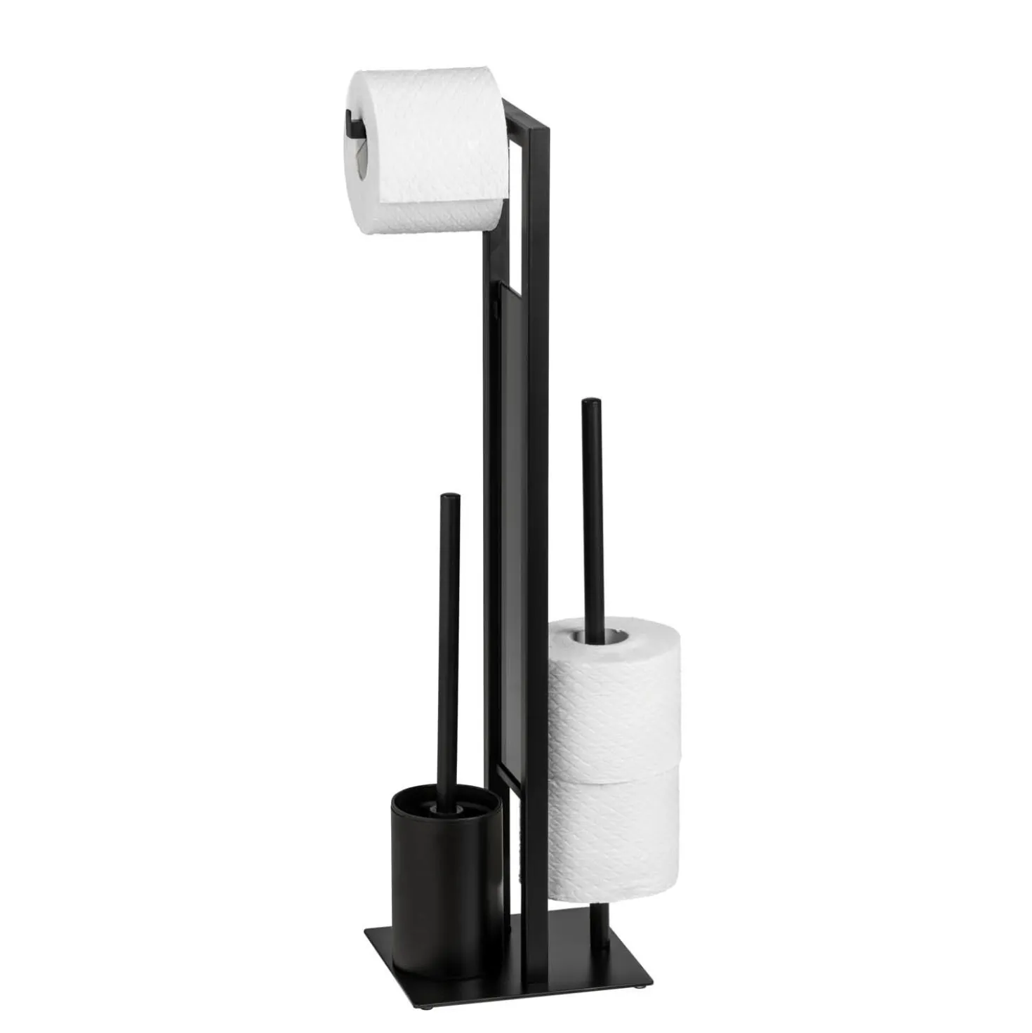 WENKO Stand WC-Garnitur Mod. Rivalta Schwarz matt, integrierter Toilettenpapierhalter und WC-Bürstenhalter
