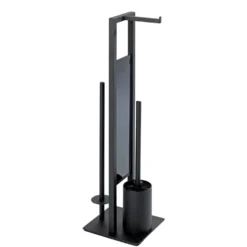 WENKO Stand WC-Garnitur Mod. Rivalta Schwarz matt, integrierter Toilettenpapierhalter und WC-Bürstenhalter