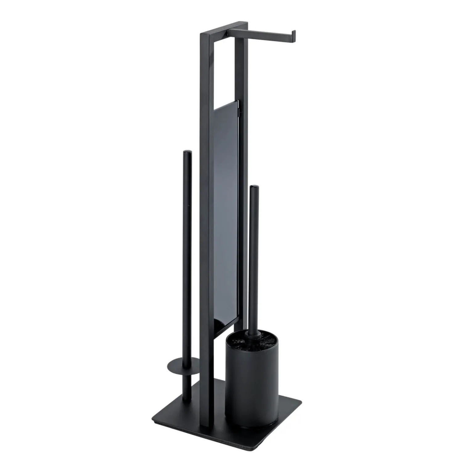 WENKO Stand WC-Garnitur Mod. Rivalta Schwarz matt, integrierter Toilettenpapierhalter und WC-Bürstenhalter