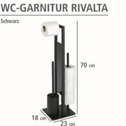 WENKO Stand WC-Garnitur Mod. Rivalta Schwarz matt, integrierter Toilettenpapierhalter und WC-Bürstenhalter