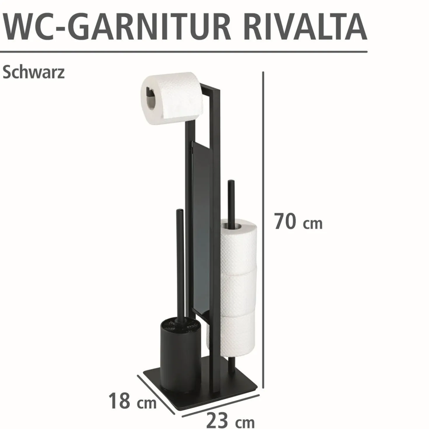 WENKO Stand WC-Garnitur Mod. Rivalta Schwarz matt, integrierter Toilettenpapierhalter und WC-Bürstenhalter