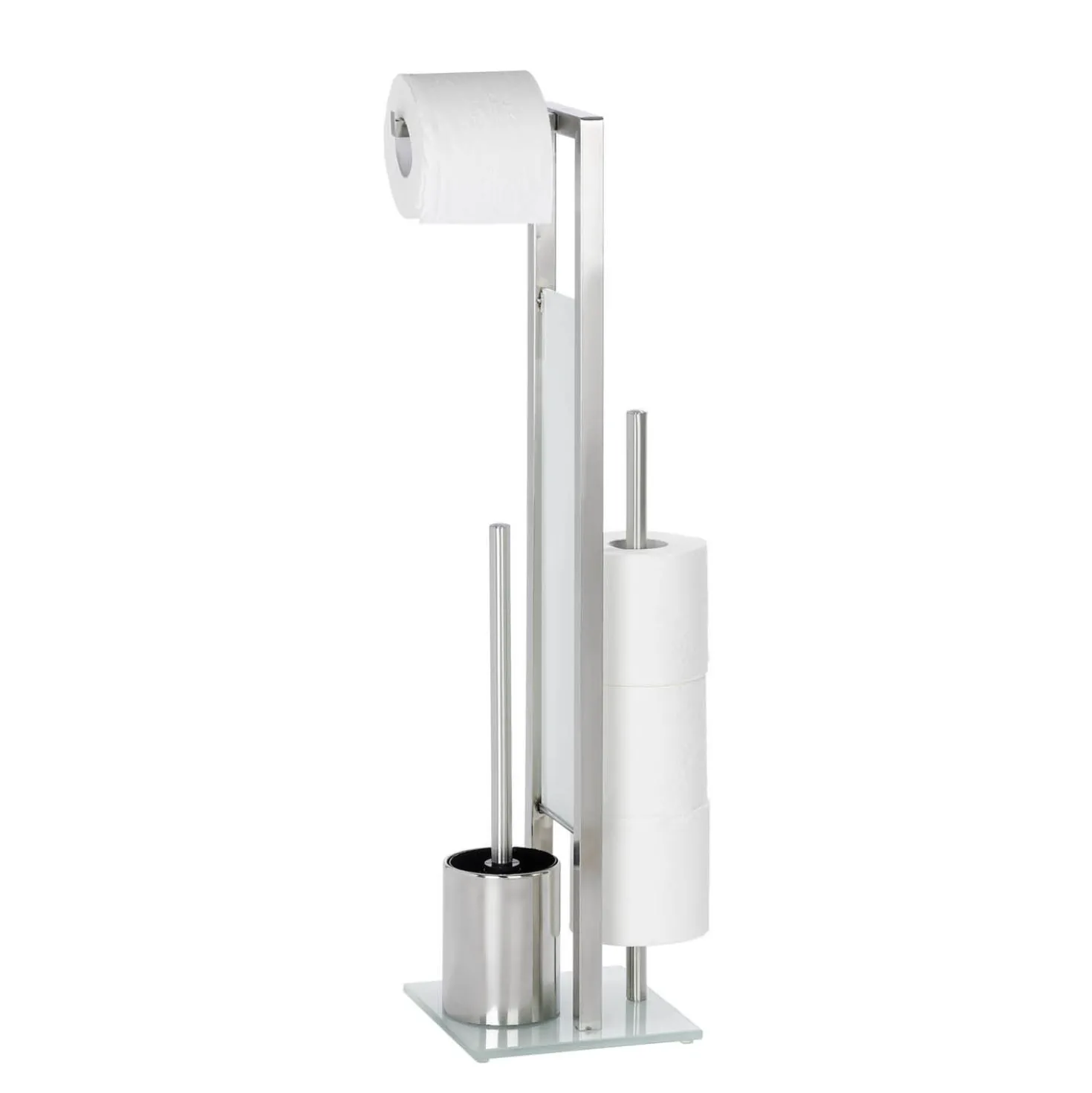 WENKO Stand WC-Garnitur Mod. Rivalta Edelstahl Matt, integrierter Toilettenpapierhalter