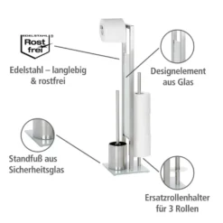 WENKO Stand WC-Garnitur Mod. Rivalta Edelstahl Matt, integrierter Toilettenpapierhalter