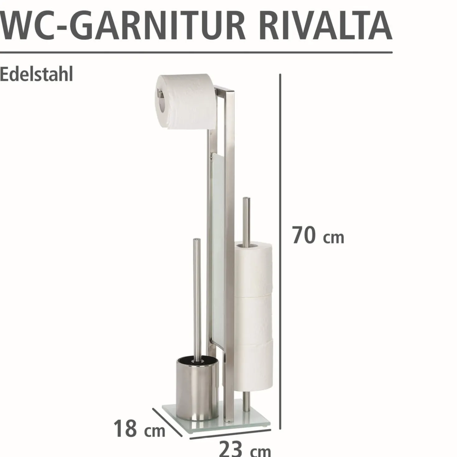 WENKO Stand WC-Garnitur Mod. Rivalta Edelstahl Matt, integrierter Toilettenpapierhalter