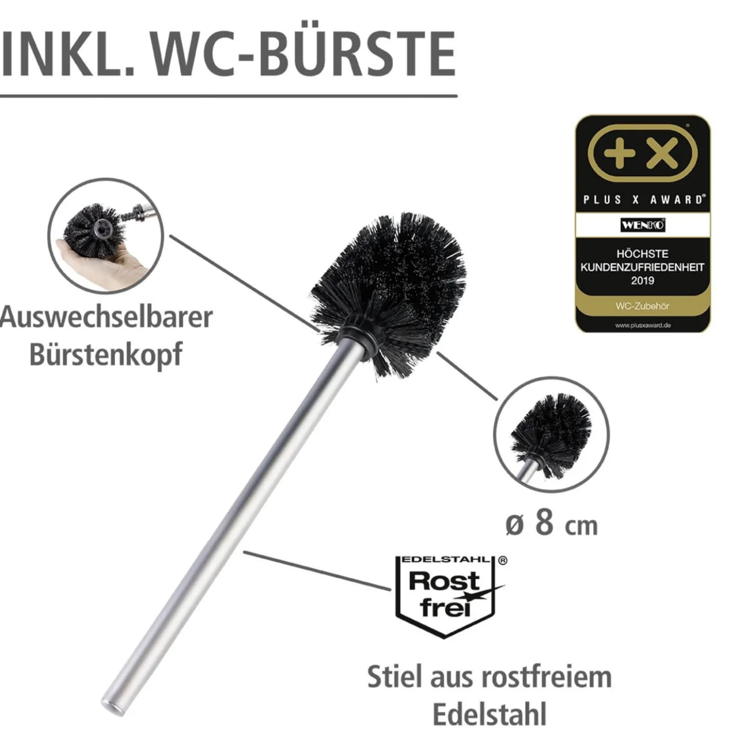 WENKO Stand WC-Garnitur Mod. Rivalta Edelstahl Matt, integrierter Toilettenpapierhalter
