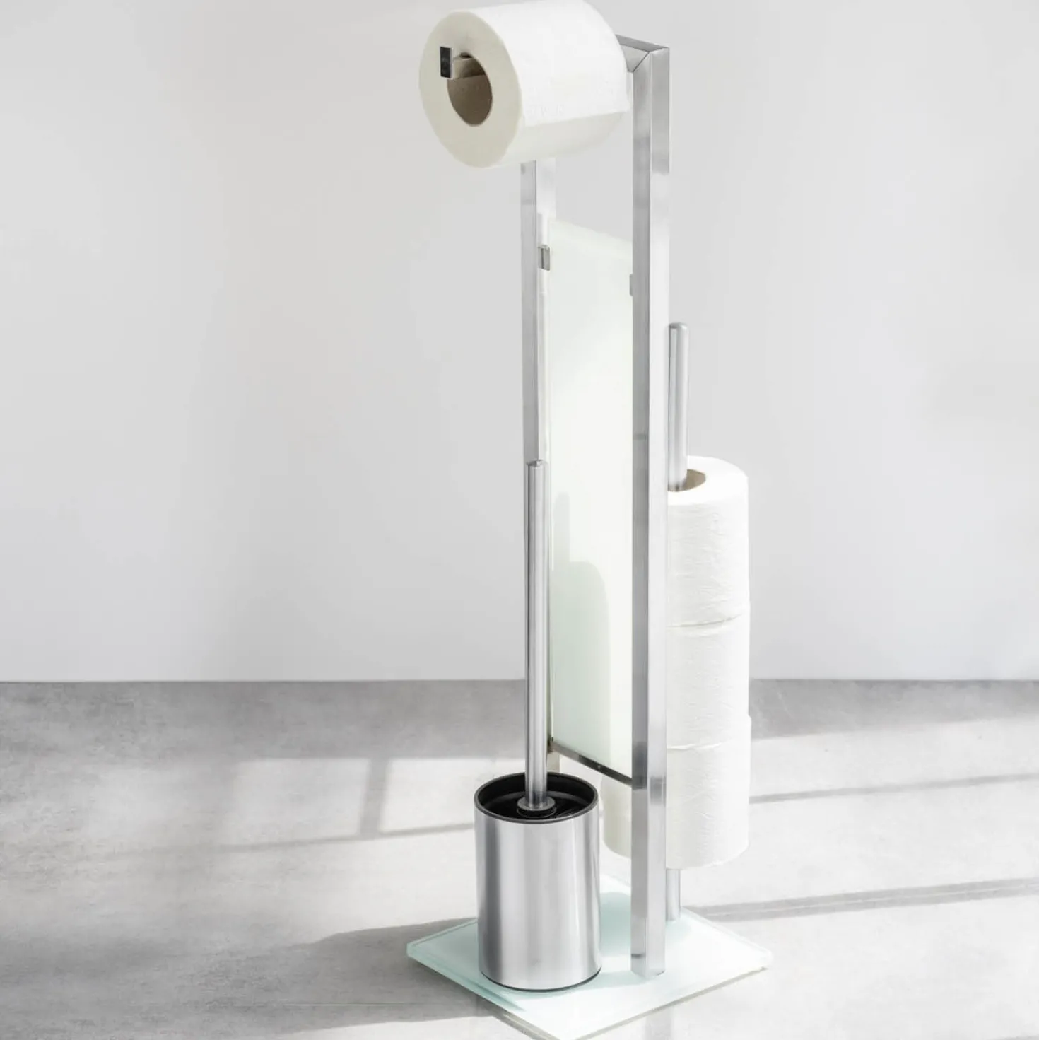 WENKO Stand WC-Garnitur Mod. Rivalta Edelstahl Matt, integrierter Toilettenpapierhalter