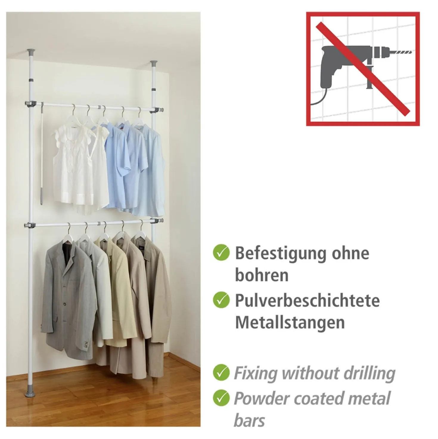 WENKO Teleskop-Garderobensystem Mod. Herkules Basic, verstellbares Ordnungssystem
