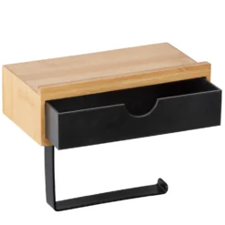 WENKO Toilettenpapierrollenhalter mit Schublade Mod. Bambusa, zur Wandmontage