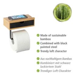 WENKO Toilettenpapierrollenhalter mit Schublade Mod. Bambusa, zur Wandmontage