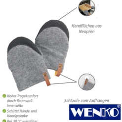 WENKO Topfhandschuhe Ada Mini Grau, Handflächen aus Neopren