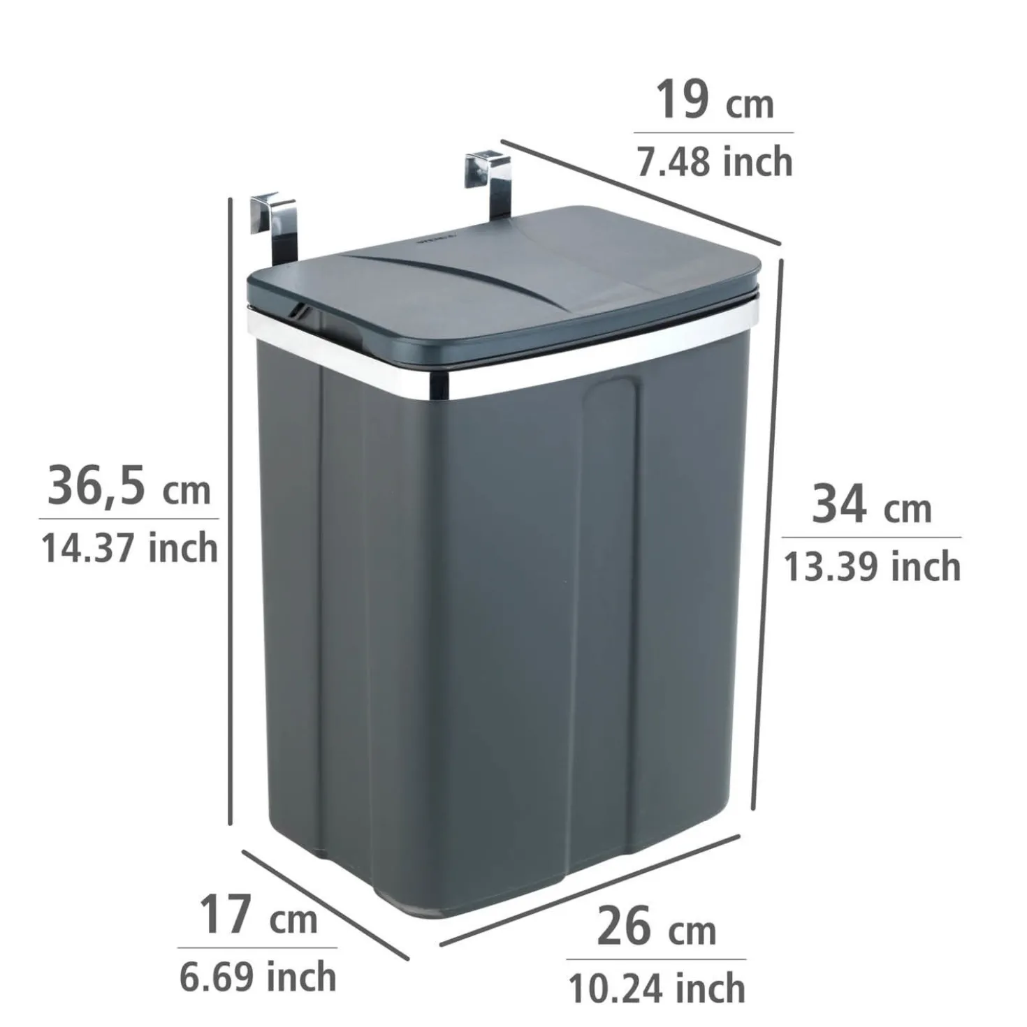 WENKO Tür-Abfalleimer, 12 Liter, zum Einhängen in Schrank und Schublade