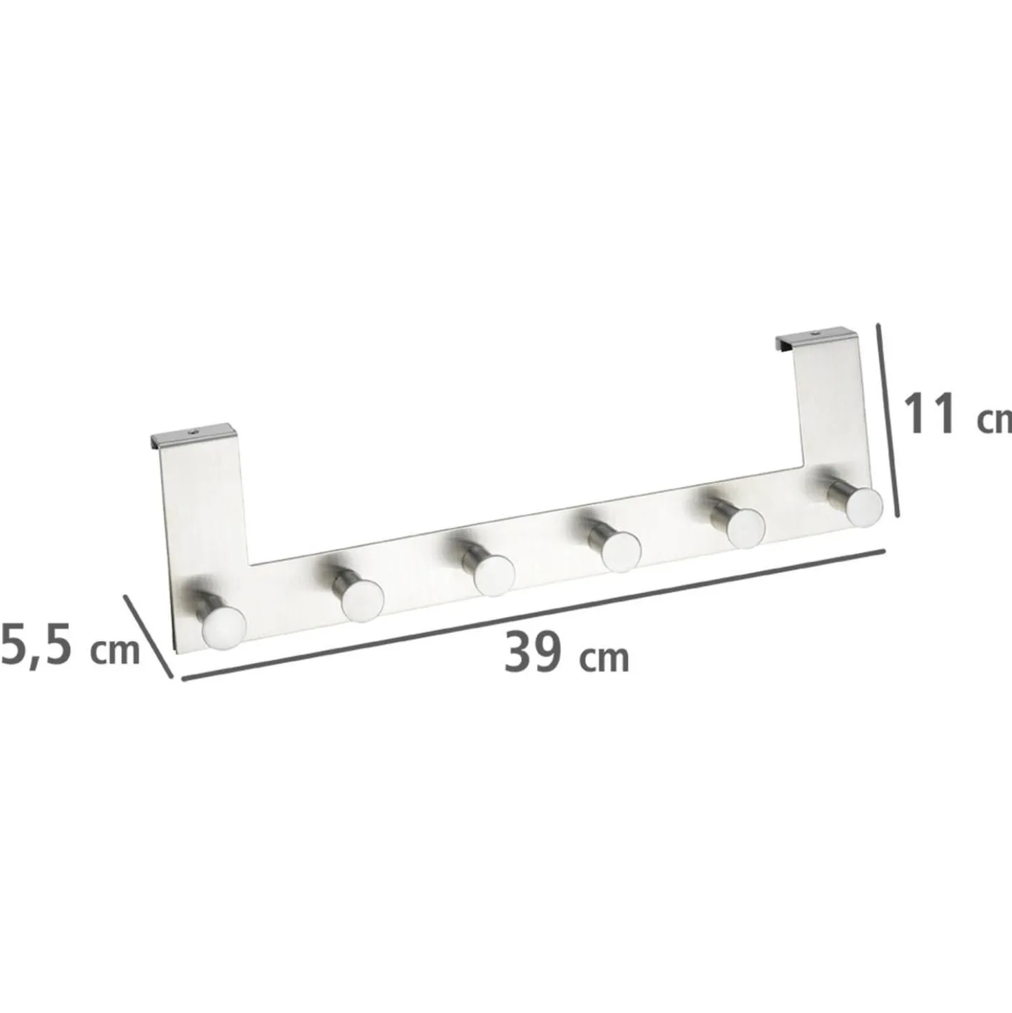 WENKO Türgarderobe Edelstahl Mod. Celano, 6 Haken, für Türfalzstärken bis 2 cm