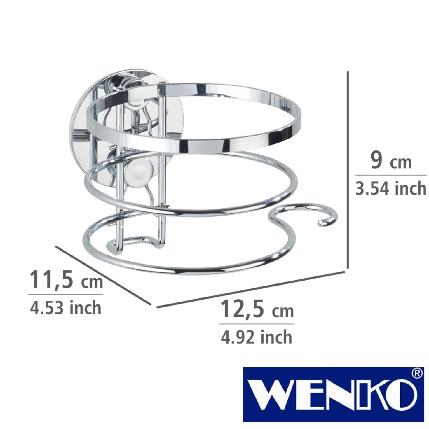 WENKO Turbo-Loc® Edelstahl Haartrocknerhalter, rostfrei, Befestigen ohne bohren