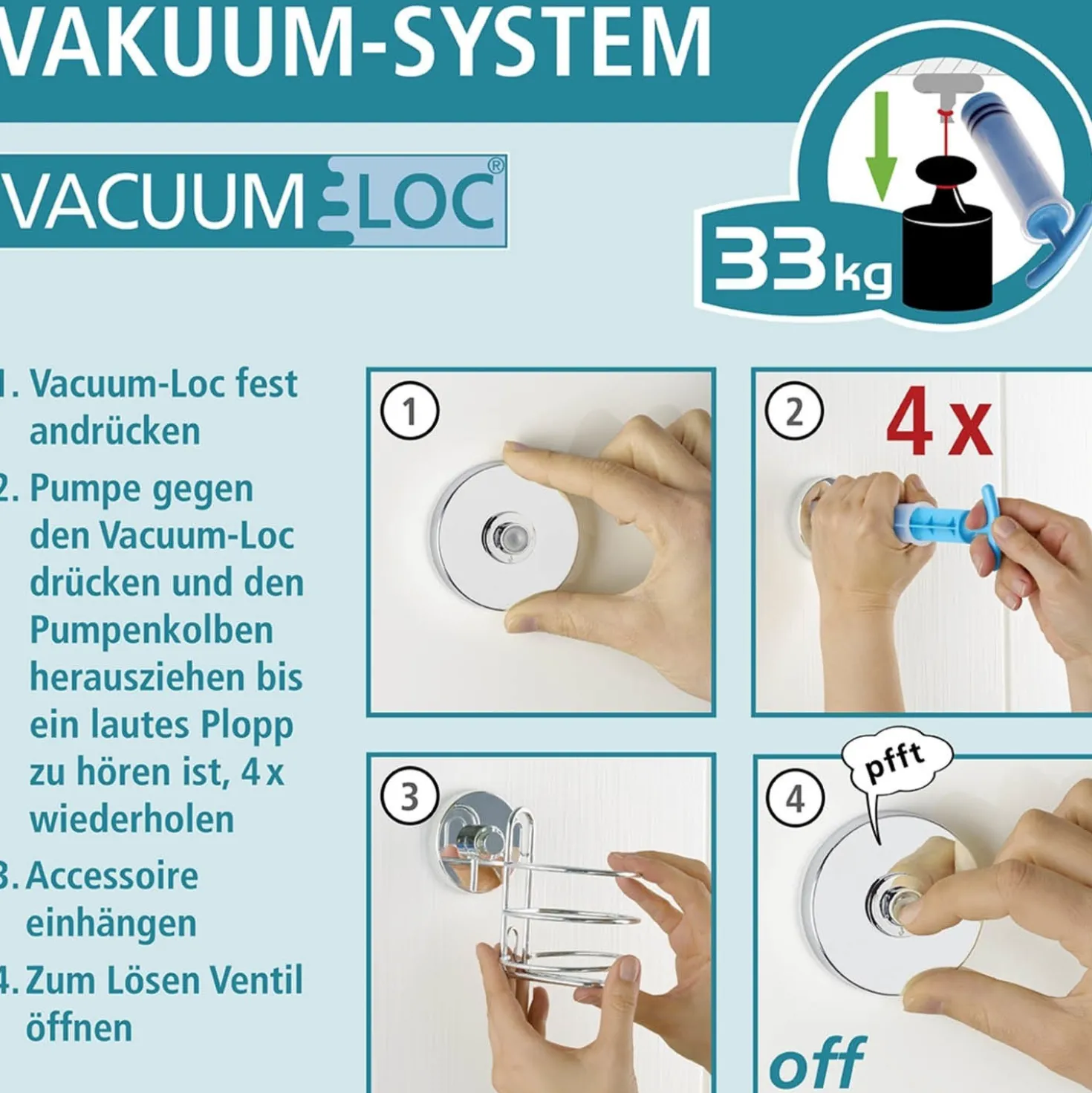 WENKO Vacuum-Loc® Wandhaken Mod. Quadro 2er Set,, Befestigen ohne Bohren