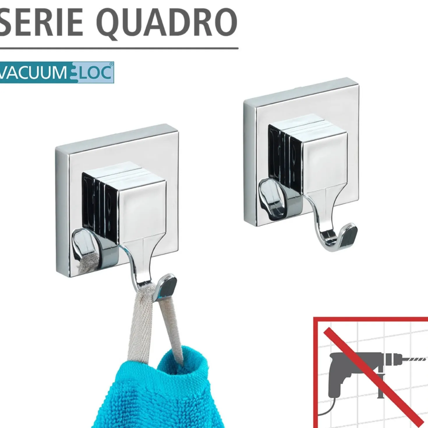 WENKO Vacuum-Loc® Wandhaken Mod. Quadro 2er Set,, Befestigen ohne Bohren