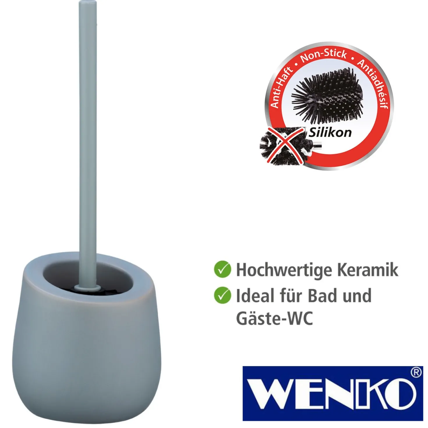 WENKO WC-Garnitur Badi Grau Keramik, mit Silikon-Bürstenkopf