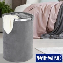 WENKO Wäschesammler Cordoba Grau, Wäschekorb, 68 l